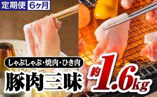 定期便6ヶ月 まる姫ポーク 豚肉三昧 約1.6kg(肩ロース バラ モモ切り落とし 粗ミンチ) 合計約9.6kg【AK-6】｜送料無料 国産 まる姫ポーク 豚肉 ぶた肉 肉 豚バラ肉 バラ肉 挽肉 ミンチ 切り落とし 焼き肉しゃぶしゃぶ 定期便 小分け パック 江津市｜ 549249 - 島根県江津市