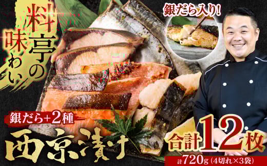 [訳あり] 厳選 鮮魚 西京漬け 720g 銀だら入り 食べ比べ 12枚 4切れ×3袋 日本料理店 料亭 西京焼き 銀だら 厳選 鮮魚 魚 さかな 冷凍[順次発送]