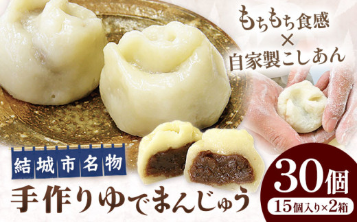 結城名物・手づくりゆでまんじゅう ( 30個入り ) 和菓子 おまんじゅう スイーツ もちもち 食感 茨城名物伝統 和菓子 疫病平癒 疫病退散 小豆 自家製餡 北海道十勝産餡 冷凍 自然解凍 お茶うけ ギフト 贈り物 手土産 老舗《90日以内に出荷予定(土日祝除く)》真盛堂 【配送不可地域あり】(離島) 698298 - 茨城県結城市