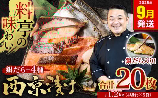 [訳あり] 厳選 鮮魚 西京漬け たっぷり 20枚 西京焼き 4切れ×5袋 (魚 さかな 漬魚 おまかせ 西京味噌 鯖 赤魚 カレイ サワラ 銀鱈 銀ダラ 惣菜 弁当 おかず 冷) [2025年9月発送]
