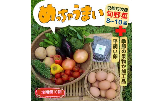 【10回定期便】＜３６９商店＞京都丹波産旬の野菜セットデラックス！平飼い卵10個、季節の果物又は加工品　※栽培期間中農薬・化学肥料不使用※ 野菜 定期便 10回 卵 ※北海道・沖縄・離島への配送不可 ※2025年5月より順次発送