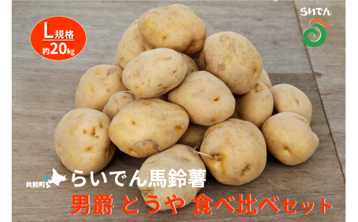 2025年 8月 出荷 先行予約 らいでん 馬鈴薯 食べ比べ 2種 セット 男爵 とうや L 規格 約 20kg