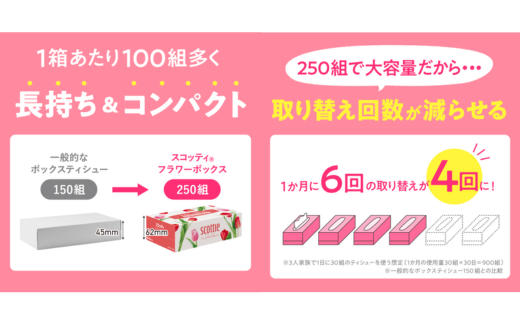 埼玉県草加市のふるさと納税 スコッティ ティシュー フラワーボックス 250組 60箱（5箱×12パック）【入金確認後、1ヵ月以内に発送】 大容量 長持ち コンパクト ティッシュペーパー 日用品 雑貨 大人気 日本製  | 埼玉県 草加市 日用品 ふるさと納税 ティッシュ ティッシュペーパー ふるさと納税 ティッシュ 箱 日用品 必需品 大容量 リピート 高品質 クオリティ かわいい 素敵 保管 消耗品