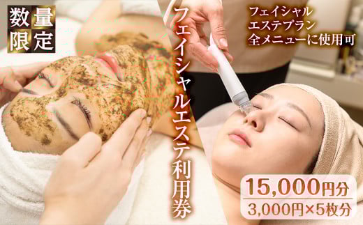 ＜数量限定＞フェイシャルエステ利用券(15,000円分(3,000円×5枚分)/フェイシャルエステプラン全メニューに使用可)【m66-13】【melty minoh】 2029893 - 大阪府箕面市