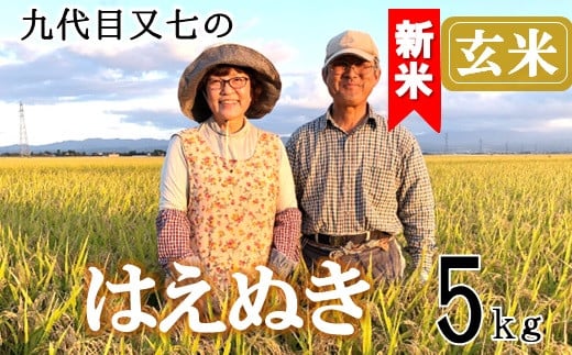 【令和7年産・玄米】九代目又七のはえぬき5kg　有機土壌醸成農法※9月下旬頃から順次配送