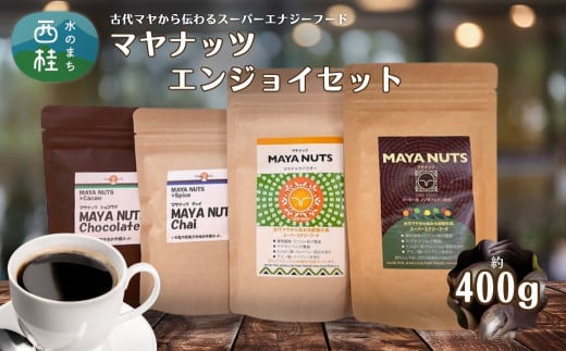 マヤナッツエンジョイセット　約400g　パウダー・コーヒー風・チャイ・ショコラテのセット　古代マヤから伝わるスーパーエナジーフード／ミネラル ドリンク 送料無料 山梨県 特産品ラモン ラモンブランコ ラモンナッツ ノンカフェイン コーヒー ナッツパウダー チャイ ショコラテ【n0494_myn】