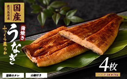 【鹿児島県産】うなぎ蒲焼じっくり焼きハーフカット約70g×4枚 化粧箱入り(大新/017-1901) 鰻 ウナギ 蒲焼 国産 丑の日 うな重 無頭 ギフト プレゼント 贈り物 贈答 惣菜 総菜 小分け レンジ 簡単 蒲焼き ハーフサイズ 冷凍 鹿児島県産 2011606 - 鹿児島県指宿市