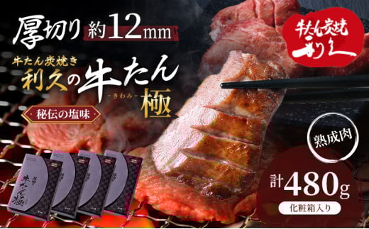 牛たん 炭焼 利久 牛たん極120g×4 計480g 計4箱 牛タン 焼肉 牛肉 塩味 牛タン塩 牛たん塩 味付き 精肉 冷凍 BBQ アウトドア バーベキュー 小分け 厚切り 贈答用[№5704-0918] 1919908 - 宮城県岩沼市