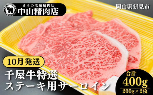 【10月発送】中山精肉店 千屋牛 A4 A5 特選 ステーキ用 サーロイン 400g 200g×2枚 2132702 - 岡山県新見市