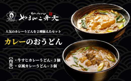 やまびこ弁天の「大人気カレーのおうどん２種セット」 3セット【 うどん カレーうどん 牛すじうどん カレー 牛すじ 京うどん 関西うどん 冷凍 冷凍うどん 茨城県 つくば市 】