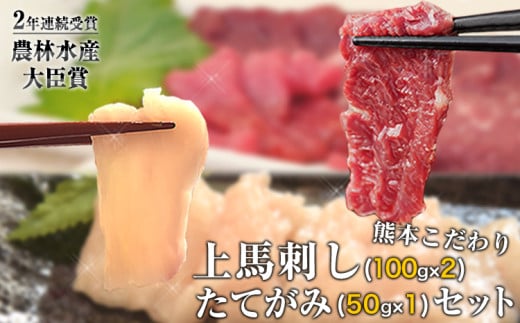馬刺し 上赤身 ブロック 国産 熊本肥育 冷凍 生食用 たれ付き(100g×2)＋たてがみセット(50g×1) 肉 期間限定 絶品 牛肉よりヘルシー 馬肉 予約 平成27年28年 農林水産大臣賞受賞 熊本県産山村《90日以内に出荷予定(土日祝除く)》