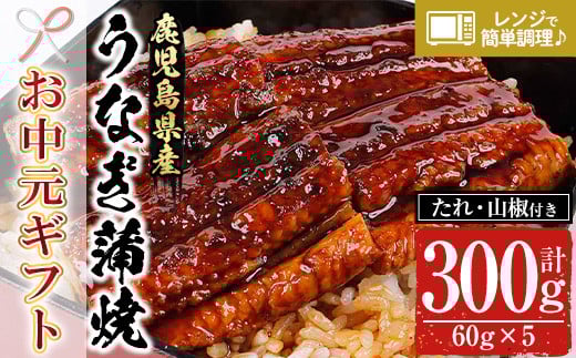 [令和7年お中元対応]鹿児島県産うなぎ蒲焼300g(60g×5袋)レンジ対応可 鹿児島県産 うなぎ蒲焼 をご家庭で! 贈答 ギフト にも![TA-250H]