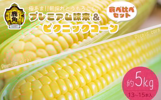 [ 先行予約 ]秋田県鹿角産 朝採り プレミアム味来&ピクニックコーン 約5kg(13〜15本)食べ比べセット[さとう農園]●2025年7月下旬発送開始 朝採り 甘い 秋田県 鹿角産 新鮮 野菜 安全 トウモロコシ スイートコーン 中元 お歳暮 母の日 父の日 グルメ ギフト 故郷 秋田 あきた 鹿角市 鹿角 送料無料