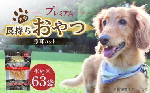 プレミアム長持ちおやつ 犬用（豚耳カット）40g×63袋_プレミアム 長持ち おやつ 犬用 ササミ 豚耳 カット 40g × 63袋 国産 コラーゲン 旨味 凝縮 じっくり乾燥 ハード 食感 噛み応え ストレス解消 歯磨き効果 顎 トレーニング ストック 福岡県 久留米市 送料無料_Pf058