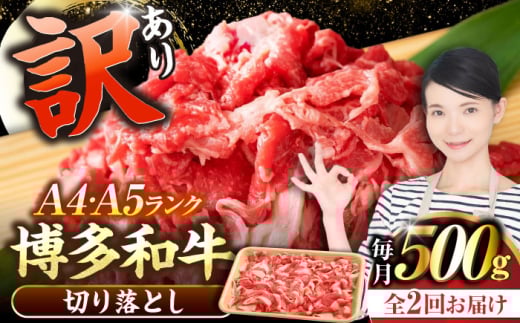 【全2回定期便】【訳あり】【A4〜A5ランク】博多和牛 切り落とし 500g《豊前市》【株式会社木村食品】国産 黒毛和牛 牛丼 肉じゃが [VDZ044] 2107472 - 福岡県豊前市