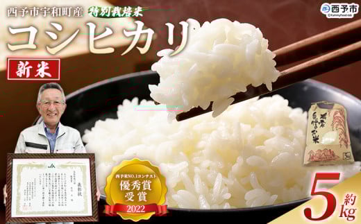 ＜新米 令和7年産 西予市宇和町産 特別栽培米 コシヒカリ 約5kg＞ お米 コメ こめ 白米 精米 ご飯 穀物 こしひかり 西予米NO.1コンテスト 優秀賞 特産品 愛媛県産 西予市産 時谷ファーム 愛媛県 西予市 【常温】