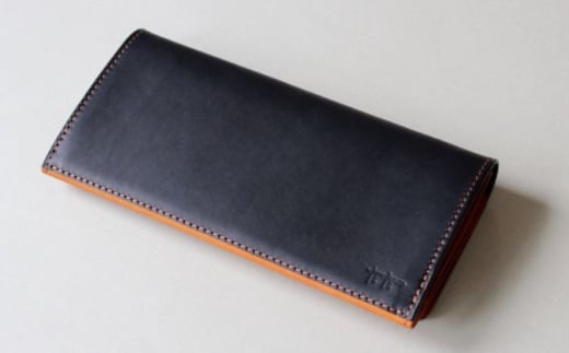 tanikoオリジナル バイカラー長財布(紺×赤茶）《厚真町》【Taniko leather】 [AXAP014]