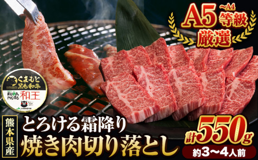 ふるさと納税 A4～A5等級 黒毛和牛 切り落とし 和王 バラ 霜降り 焼肉 550g A5 A4 等級《7-14日以内に出荷予定(土日祝除く)》くまもと黒毛和牛 熊本県 産山村 牛肉 冷凍 個別 取分け 小分け チャック付き バラ凍結 肉 お肉 焼き肉 焼き肉用