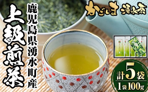 B05 上級煎茶「霧島山麓湧水茶」(5袋・1袋100g) 国産 九州産 やぶきた おくみどり さえみどり 茶さじ付き 茶葉 お茶 おちゃ 日本茶 一番茶 真空パック ギフト 贈答 プレゼント【野本園】 1188895 - 鹿児島県湧水町