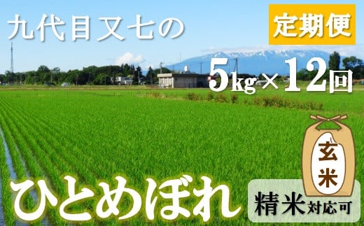 【定期便12回】九代目又七の【玄米】ひとめぼれ5kg　有機土壌醸成農法※発送開始【新米10月～】