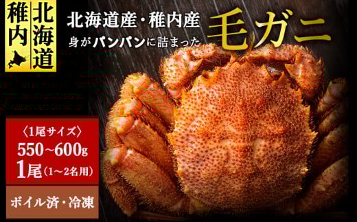 ＜ボイル済み急速冷凍＞身がパンパンに詰まった稚内産毛ガニ550～600g×1尾