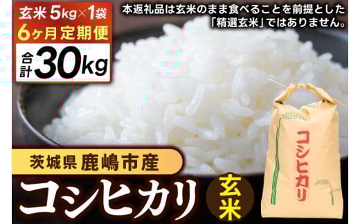 【先行予約】【6ヶ月定期便】コシヒカリ（玄米）5kg×6回 鹿嶋市産【こしひかり 茨城県 鹿嶋市 80000円以内】(KDS-16)