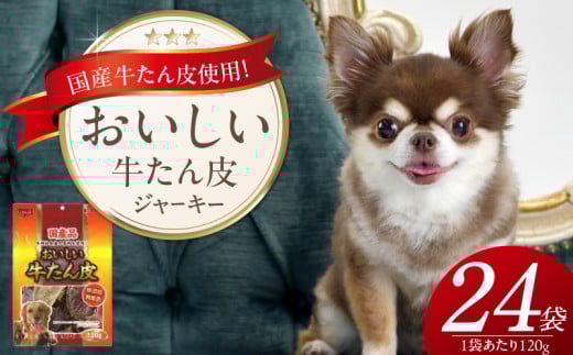 おいしい牛たん皮 ジャーキー 犬用おやつ 120g×24袋_おいしい 牛たん皮 ジャーキー 犬用 おやつ 120g × 24袋 愛犬 やさしいおやつ 健康 サポート 国産 牛肉 牛たん 硬い 長持ち ストレス解消 歯磨き効果 自然派 おやつ 専用パウチ入り 福岡県 久留米市_Pf074 2117213 - 福岡県久留米市