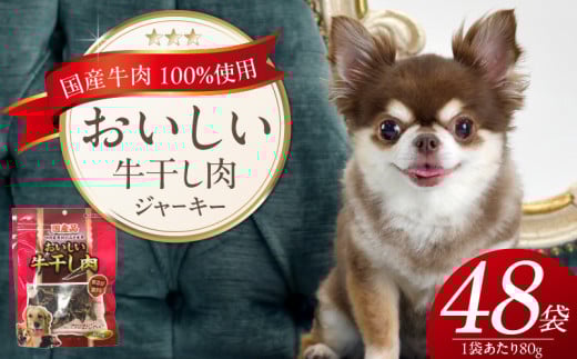 おいしい牛干し肉 ジャーキー 犬用おやつ 80g×48袋_おいしい 牛干し肉 ジャーキー 犬用 おやつ 80g × 48袋 愛犬 やさしいおやつ 健康 サポート 素材の旨味 国産 牛肉 硬い 長持ち ストレス解消 歯磨き効果 自然派 おやつ 専用パウチ入り 福岡県 久留米市_Pf073 2117212 - 福岡県久留米市