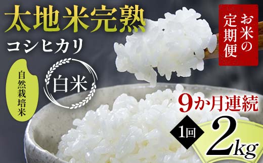 お米の定期便 自然栽培米 太地米完熟 【こしひかり】 白米2kg×9か月連続 ブランド米 お米 精米 白米 人気 F7X-0430 2181038 - 福島県須賀川市