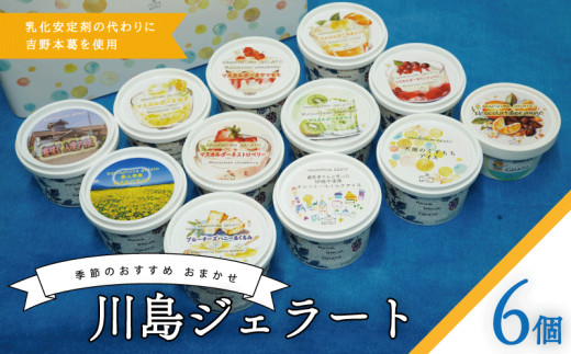 ジェラート  詰め合わせ おまかせ 6個 セット 120ml 川島ジェラート アイスクリーム アイス シャーベット デザート スイーツ お菓子 洋菓子 おやつ くずもち キシリトール ひまわり 桜 入学 ブルーチーズ くるみ ギフト プレゼント 贈答 お取り寄せ グルメ 季節限定 冷凍 徳島県 吉野川市 A sweets factory