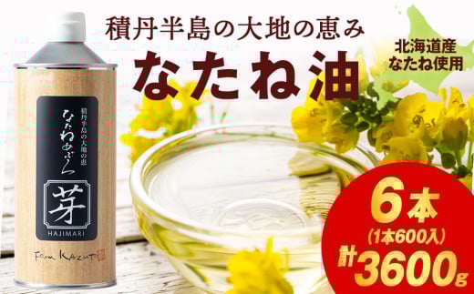積丹半島の大地の恵 なたねあぶら 芽（はじまり）添加物不使用 2ケース（600g6本） 2113537 - 北海道積丹町