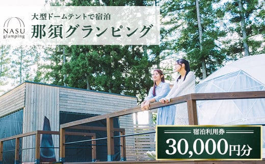 那須グランピング　宿泊利用券　30,000円分（1,000円×30枚） ｜ 大型ドームテントと個別のトイレシャワー洗面台完備！豪華ディナー＆モーニング付！〔G-50〕