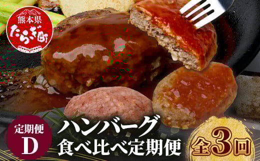 【定期便3回】 人気 ハンバーグ 食べ比べ 定期便D  自家製 豆腐の ハンバーグ／レンチン ハンバーグ 4種のソース ／ くまもと黒毛和牛 生ハンバーグ  バラエティ 定期便 豆腐 牛肉 肉 熊本県産 092-0027
