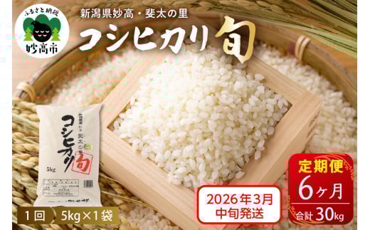 【2026年3月中旬発送】【定期便】令和7年産新潟県妙高産斐太の里コシヒカリ「旬」5kg×6回（計30kg）
