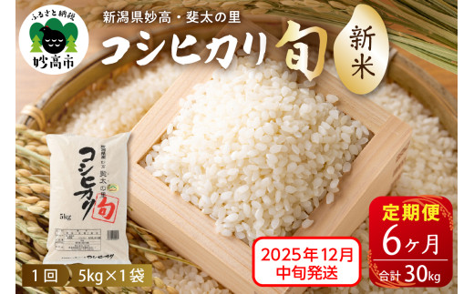 【2025年12月中旬発送】【定期便】令和7年産新潟県妙高産斐太の里コシヒカリ「旬」5kg×6回（計30kg）