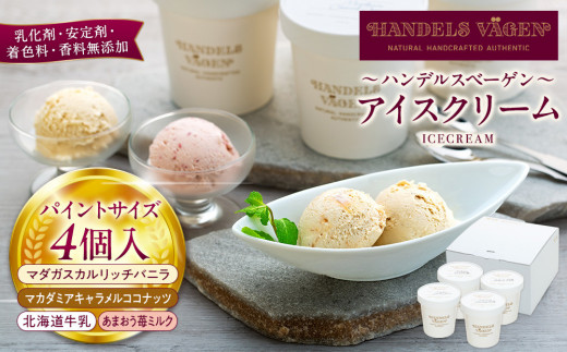 B:ハンデルスベーゲン無添加アイスクリーム/お得なパーティーセット！パイントサイズ４個入り（マダガスカルリッチバニラ・マカダミアキャラメルココナッツ・あまおう苺ミルク・北海道牛乳）パーティー 家族 大容量 バニラ マカダミアナッツ キャラメル あまおう 北海道牛乳 1232080 - 神奈川県横浜市