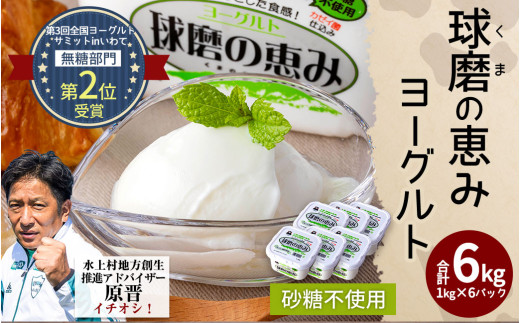 球磨の恵み ヨーグルト (砂糖不使用) 1kg×6パック 計6kg 804218 - 熊本県水上村