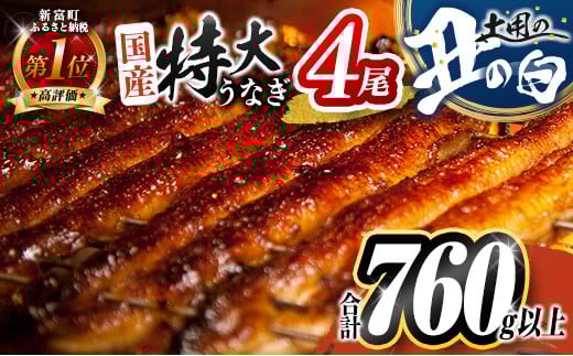 ［丑の日までにお届け!! ］特大 うなぎ 鰻楽 国産 蒲焼 4尾 人気 無頭 計760g以上 高評価 おすすめ 冷凍 簡単調理 個包装 鰻 魚介 贈答品 ギフト 贈り物【C388-760-USHI_01】