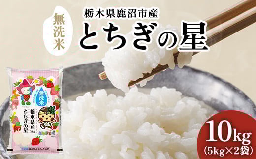 【令和7年産】栃木県鹿沼市産 とちぎの星 無洗米 10kg（5kg×2袋） 令和6年産 令和7年産 水稲うるち精米 単一原料米 お米  特A 大粒 [№5840-2392]　※沖縄・離島への配送不可　※2025年7月下旬頃～10月上旬頃に順次発送予定