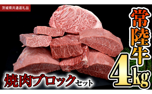 [ 常陸牛 ]焼肉 ブロックセット合計 4kg (茨城県共通返礼品) 国産 焼き肉 牛肉 やきにく ブランド牛 肉 サーロイン キャンプ