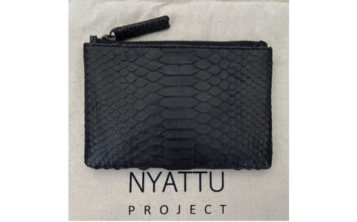 NYATTU PROJECT　天然パイソン革(ヘビ革) フラグメントケース(ポーチ) ブラック【1620919】
