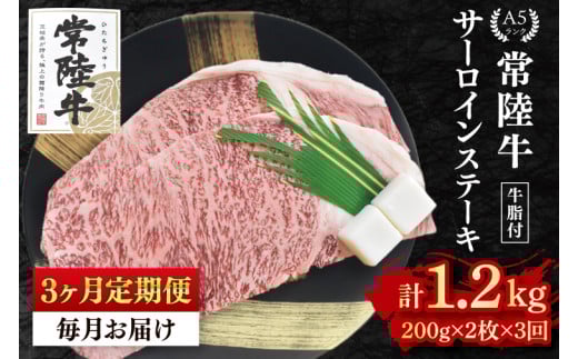 【3ヶ月定期便】【常陸牛A5ランク】サーロインステーキ　400ｇ（200ｇ×２枚）（EK-1_1）