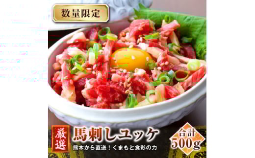 ＜馬刺し＞熊本直送　ユッケ500g(50g×10個)　ユッケたれ付(美里町)【1555079】 2114485 - 熊本県美里町