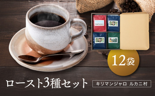 キリマンジャロ ルカニ村 ロースト3種セット 12袋 ｜ルカニ村・フェアトレード・プロジェクト  香り 焙煎豆 コーヒー 珈琲 あそびば.coffee 栄徳屋　LC005 1836641 - 岐阜県高山市