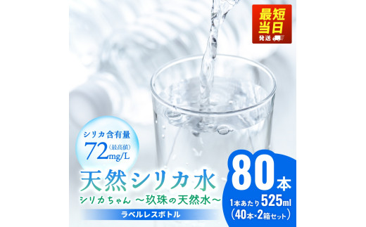 天然 シリカ 水 525ml × 40本 × 2箱 ＜シリカちゃん〜玖珠の天然水〜＞ ラベルレス 天然水 シリカ水 ミネラルウォーター 大分県 国産 天然シリカ 水 シリカ水 ミネラルウォーター 国産 保存可能 水 ペットボトル 長期保存水 備蓄水 備蓄用 非常災害備蓄用 災害 避難用品 防災 1919905 - 大分県玖珠町