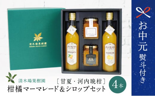 【お中元ギフト】マーマレード＆シロップ４本セット（甘夏・河内晩柑）フルーツシロップ 柑橘 果物 フルーツ ジュース フルーツソース  ジャム 南さつま市 贈り物 ギフト 贈答用
