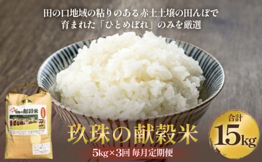 令和7年度新米予約 玖珠の献穀米 5kg × 3回 毎月定期便 米 ひとめぼれ 大分県 玖珠町 こめ お米 白米 予約 新米 2093369 - 大分県玖珠町