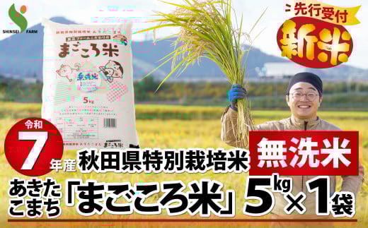 【新米先行受付】令和7年産秋田県特別栽培米あきたこまち「まごころ米(無洗米)」5kg 80P9204　/ 米 無洗米 5kg あきたこまち 令和7年産 特別栽培米 まごころ米 秋田県 お米 弁当 おにぎり 大館 東北 秋田 大館市 小分け こわけ 5キロ 5ｷﾛ 5きろ