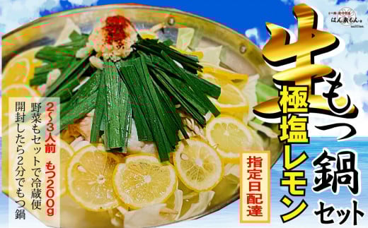 【生もつ鍋フルセット】新登場！名物 国産牛もつ鍋 極塩レモン味 2～3人前 野菜・ラーメン付き フルセット【指定日配達】【冷蔵便】 2115708 - 愛知県大府市