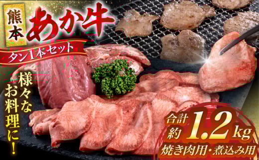 【数量限定】 熊本 あか牛 タン 1本セット 約1.2kg 焼き肉用約800g 煮こみ用約400g【合同会社 たべたせいか】 [AYCB016] 2114978 - 熊本県合志市